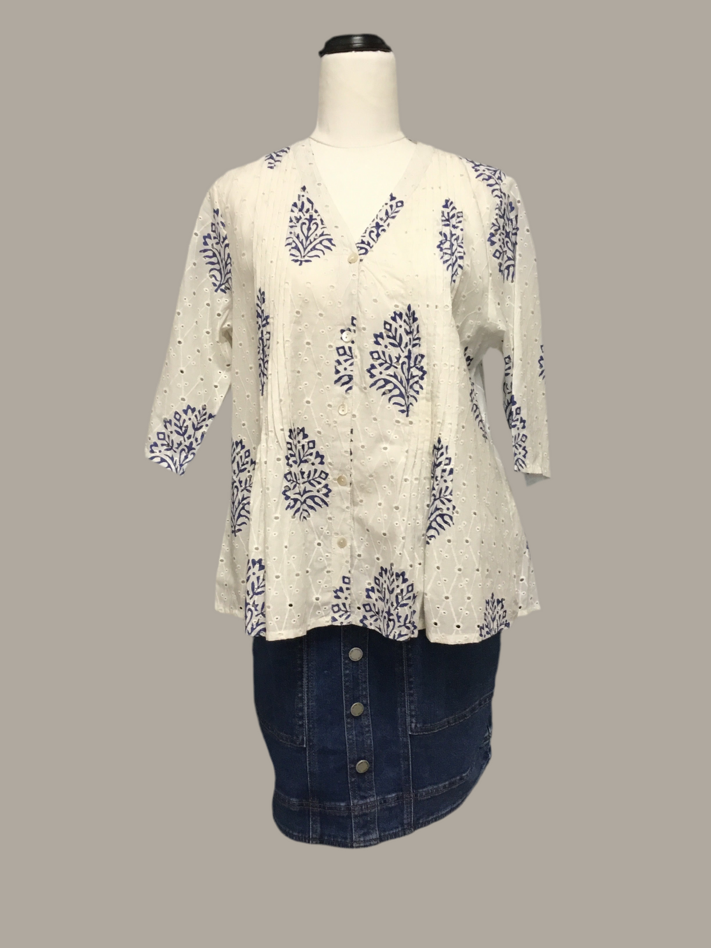 Blue Block Embroidery Top